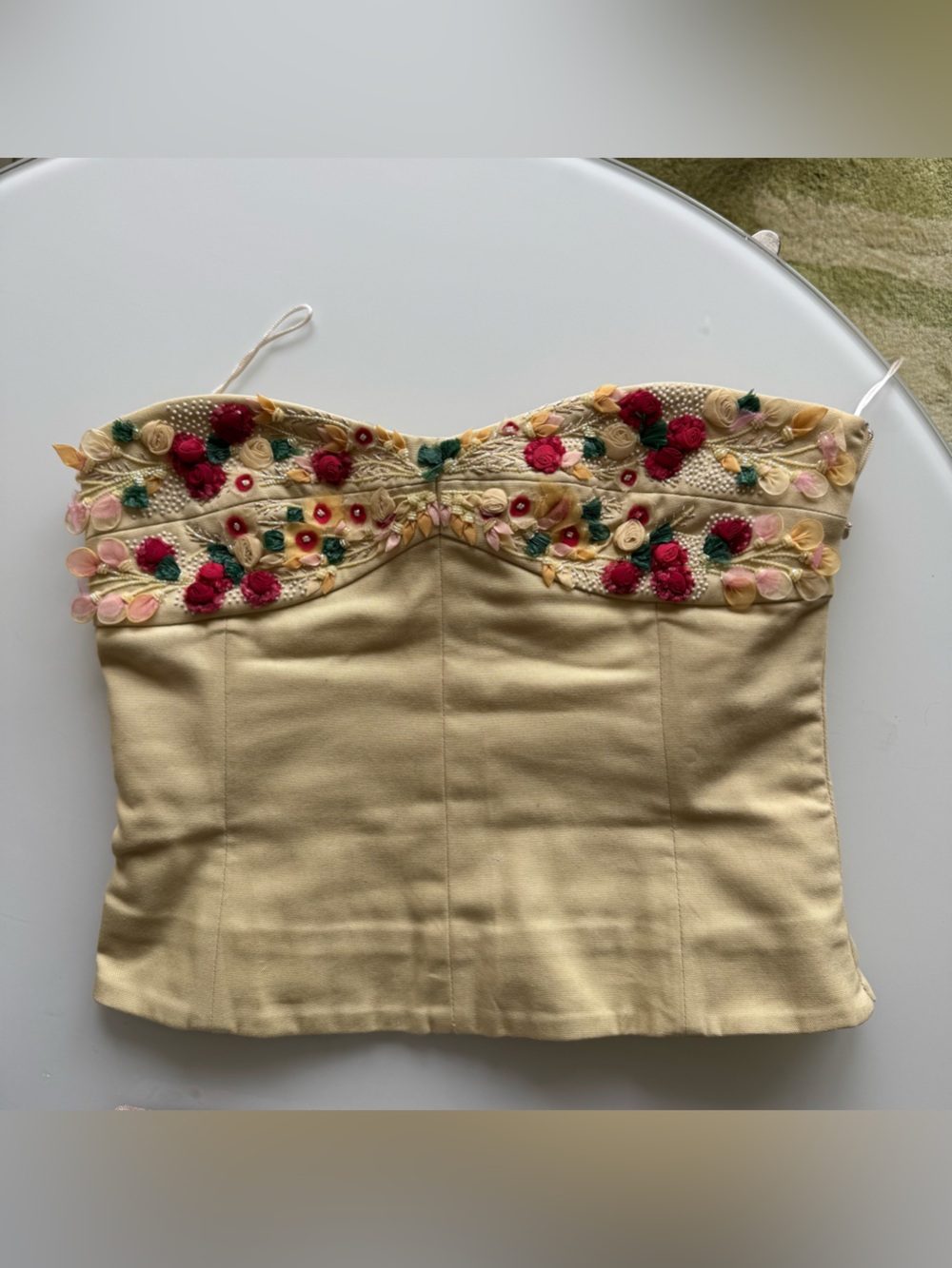 orseund iris yellow floral embroidered corset